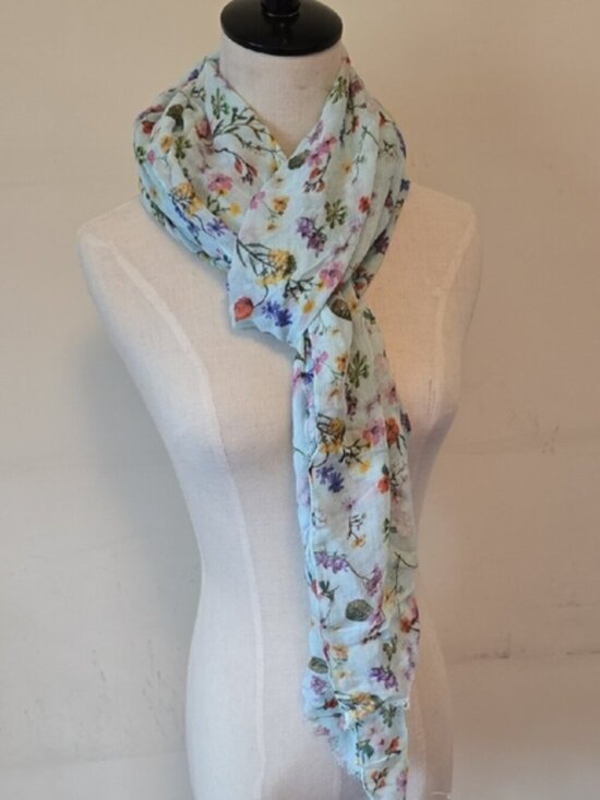 Indigo Accessories - Indigo - Light Blue Spring Floral Scarf / Shawl, 100% Modal
